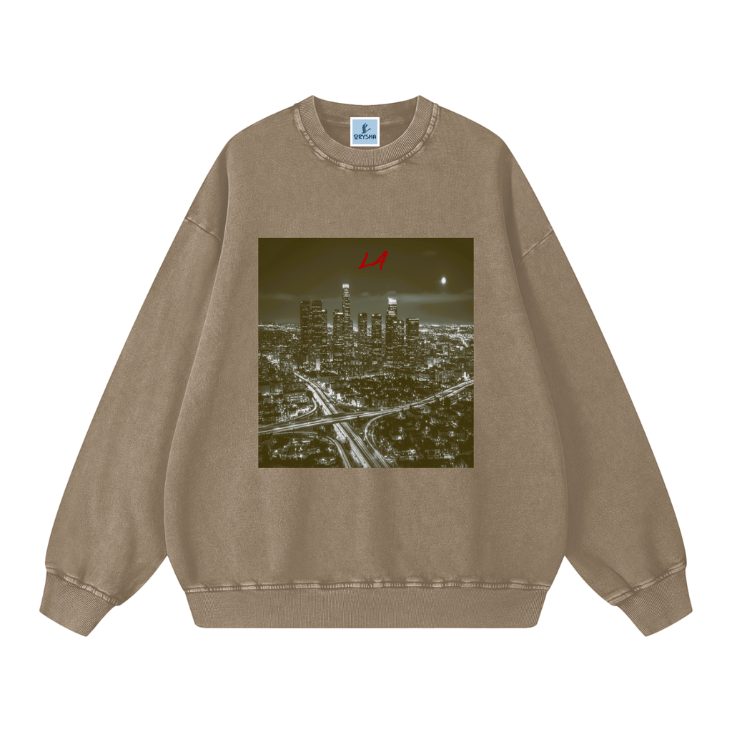 Sudadera unisex holgada con gráfico «LA After Dark» y lavado a la nieve