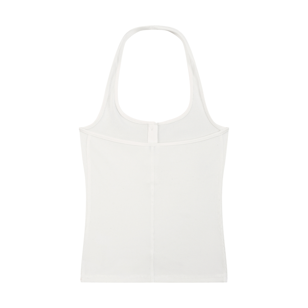 Camiseta sin mangas acanalada Henley para mujer