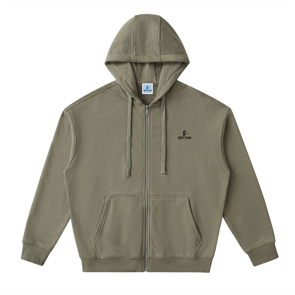 Sudadera con capucha unisex con cremallera y hombros caídos