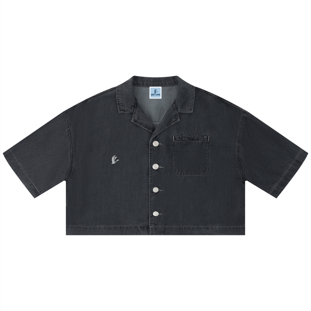 Camisa corta estilo boxy de mujer, lavado vintage