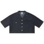 Camisa corta estilo boxy de mujer, lavado vintage
