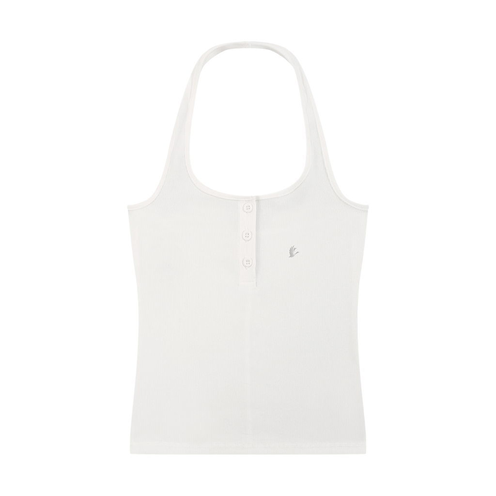 Camiseta sin mangas acanalada Henley para mujer