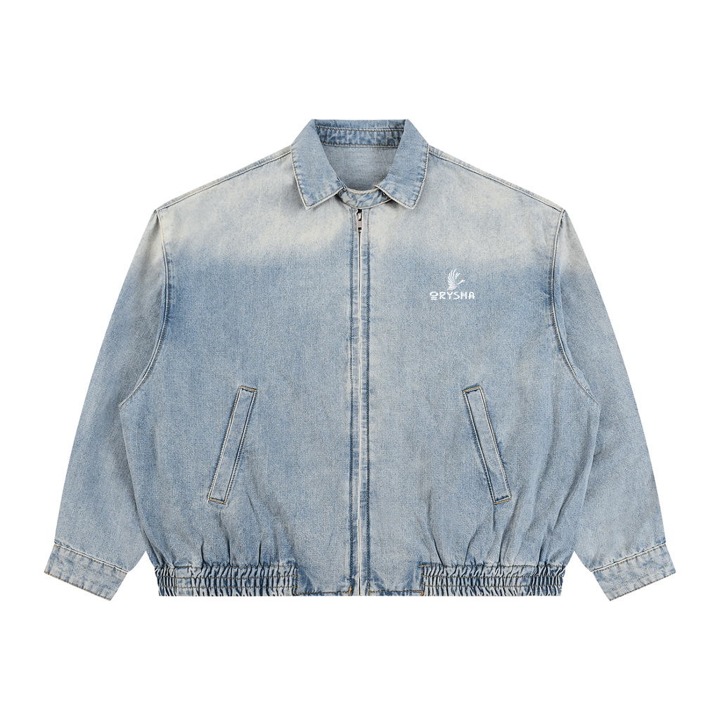 Chaqueta con cremallera completa, lavado vintage, para hombre