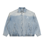 Chaqueta vaquera unisex con cremallera completa y lavado vintage