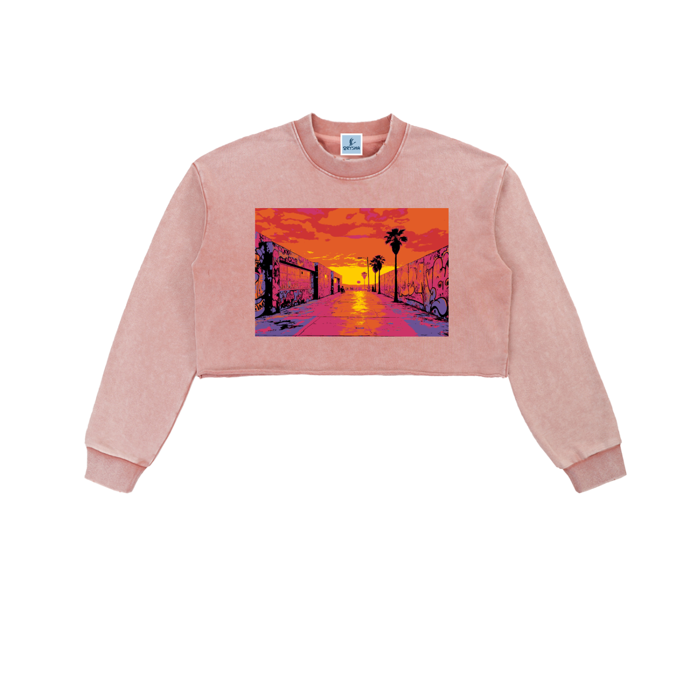 Women's "Sunset Alley" Snow Washed Raw Edge Cropped Sweatshirt