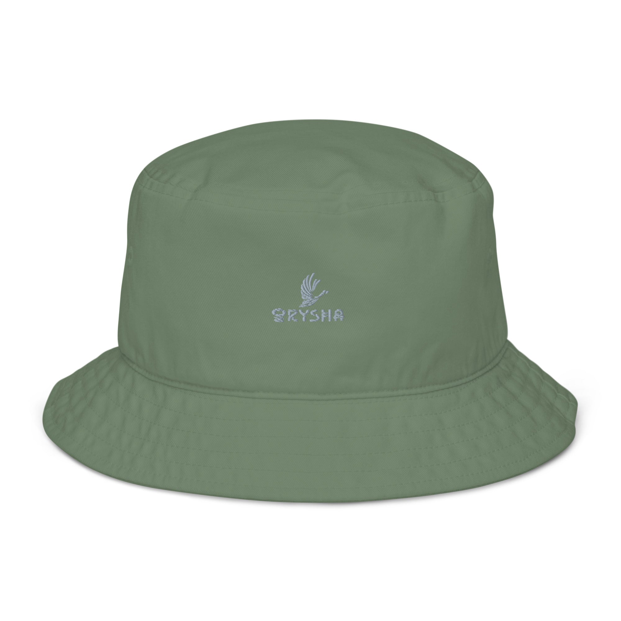 Orysha Essential Logo Organic Bucket Hat featuring embroidered logo, organic cotton twill construction, and classic bucket hat silhouette.
