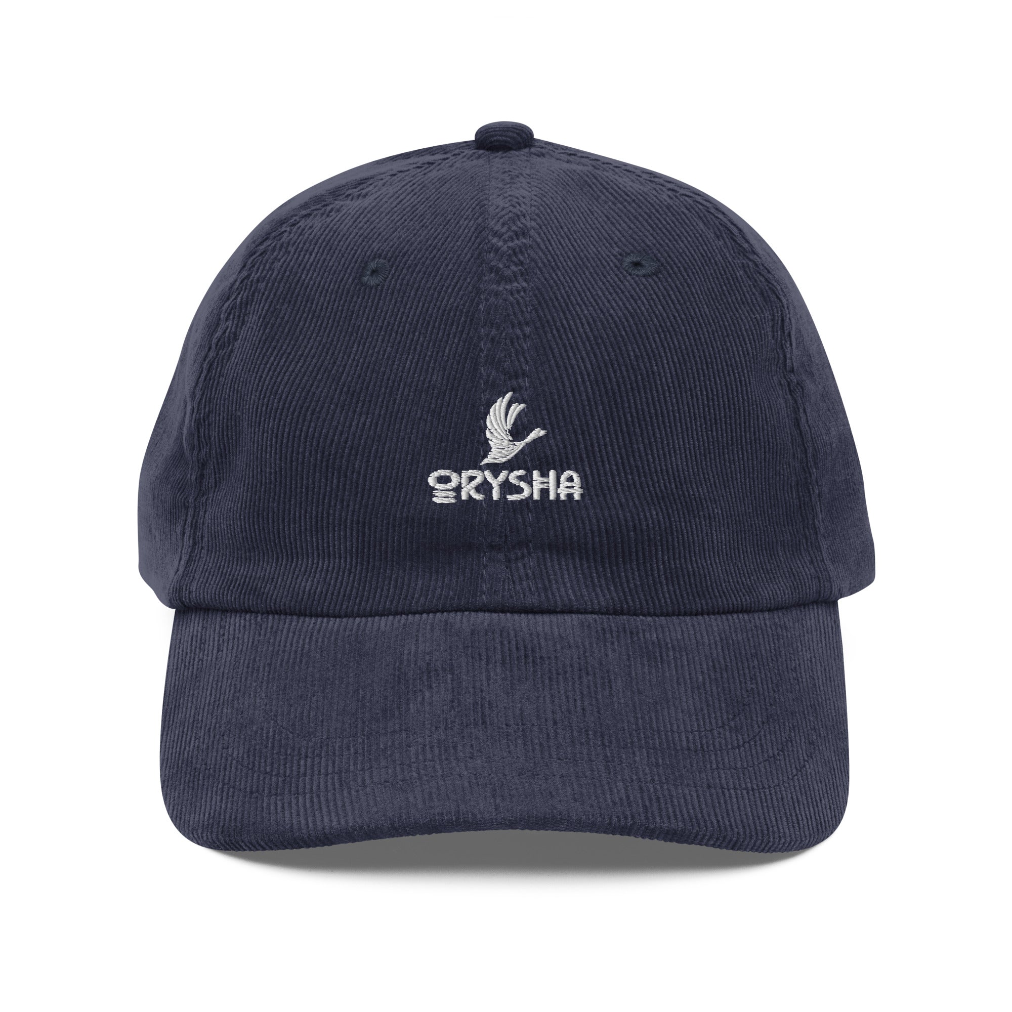 Orysha Essential Logo Vintage Corduroy Hat in brown featuring premium embroidered logo, soft cotton corduroy fabric, and adjustable gold-tone buckle closure.