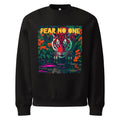 Orysha “Fear No One” black oversized sweatshirt featuring vibrant tiger jungle design and bold yellow typography.