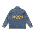 Men’s vintage wash denim jacket with Bloom graphic design on back