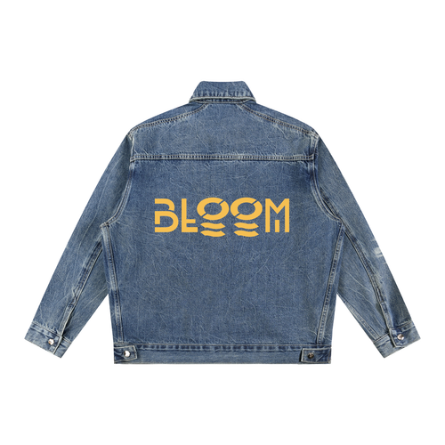Men’s vintage wash denim jacket with Bloom graphic design on back