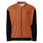 Men’s Ember bomber jacket with burnt orange body and black sleeves