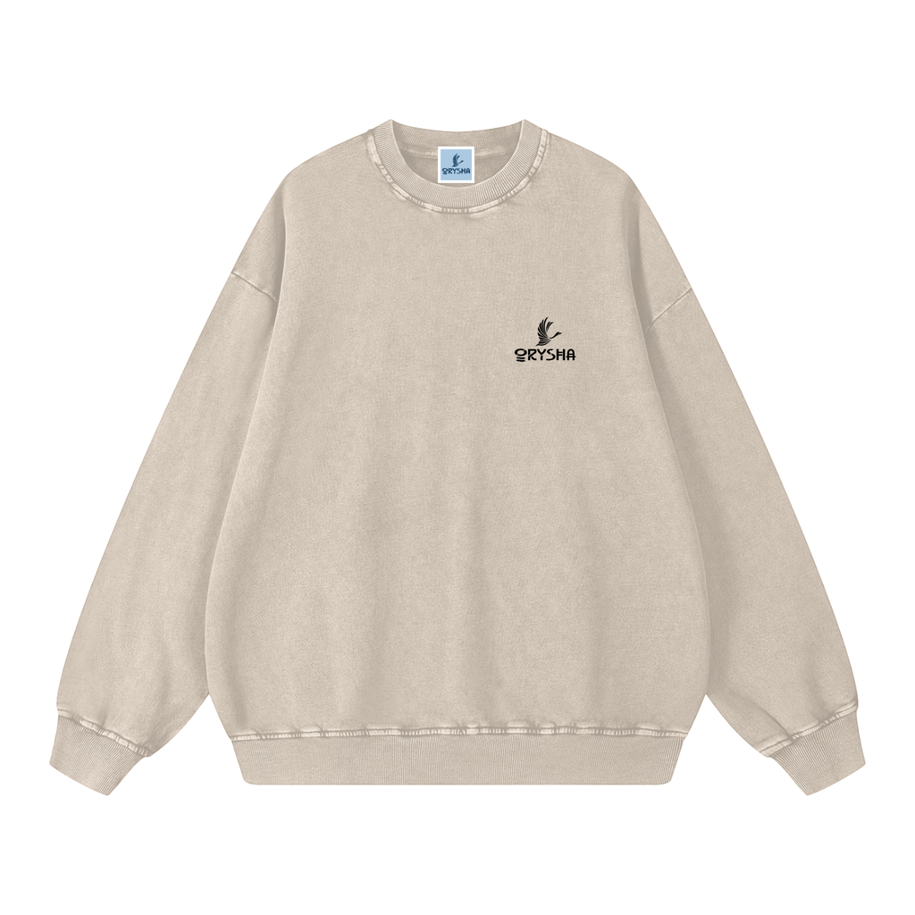 Beige sweatshirt with a logo on a white background