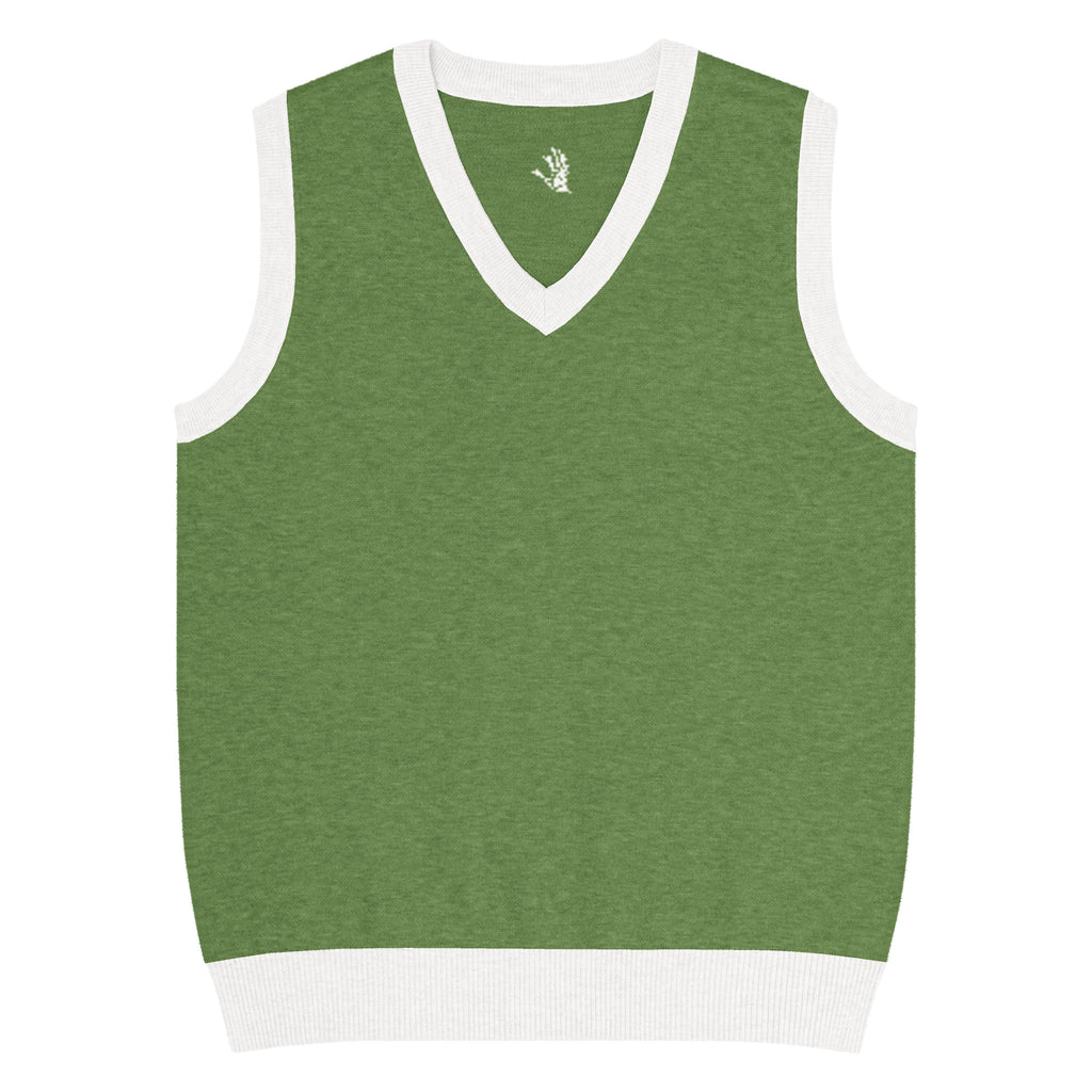 Green vest with white trim on a white background