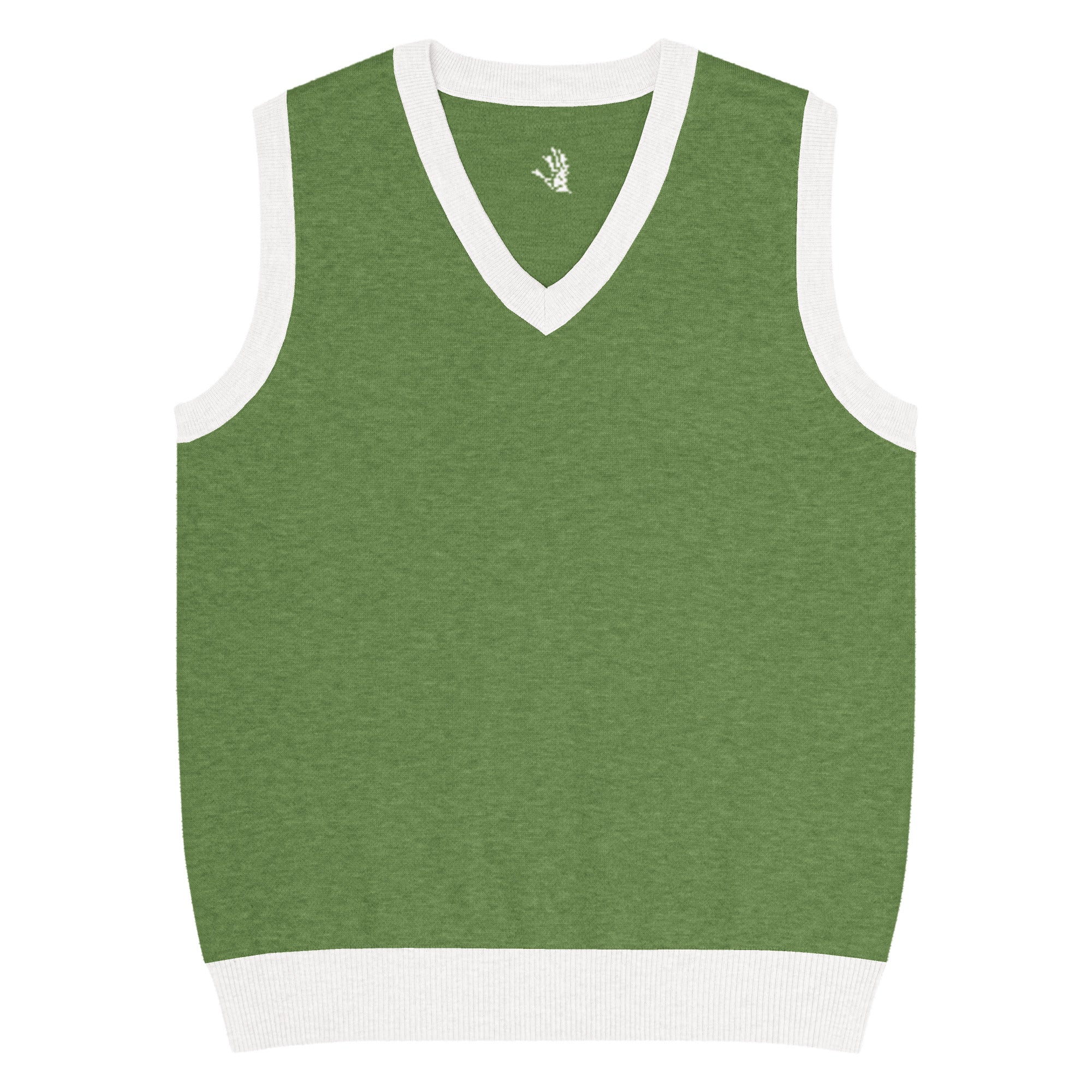 Green vest with white trim on a white background