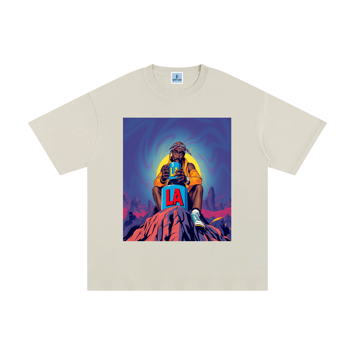 Men’s LA graphic t-shirt with colorful streetwear illustration design on cotton tee