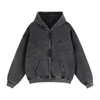 Black hoodie with a brand logo on a white background