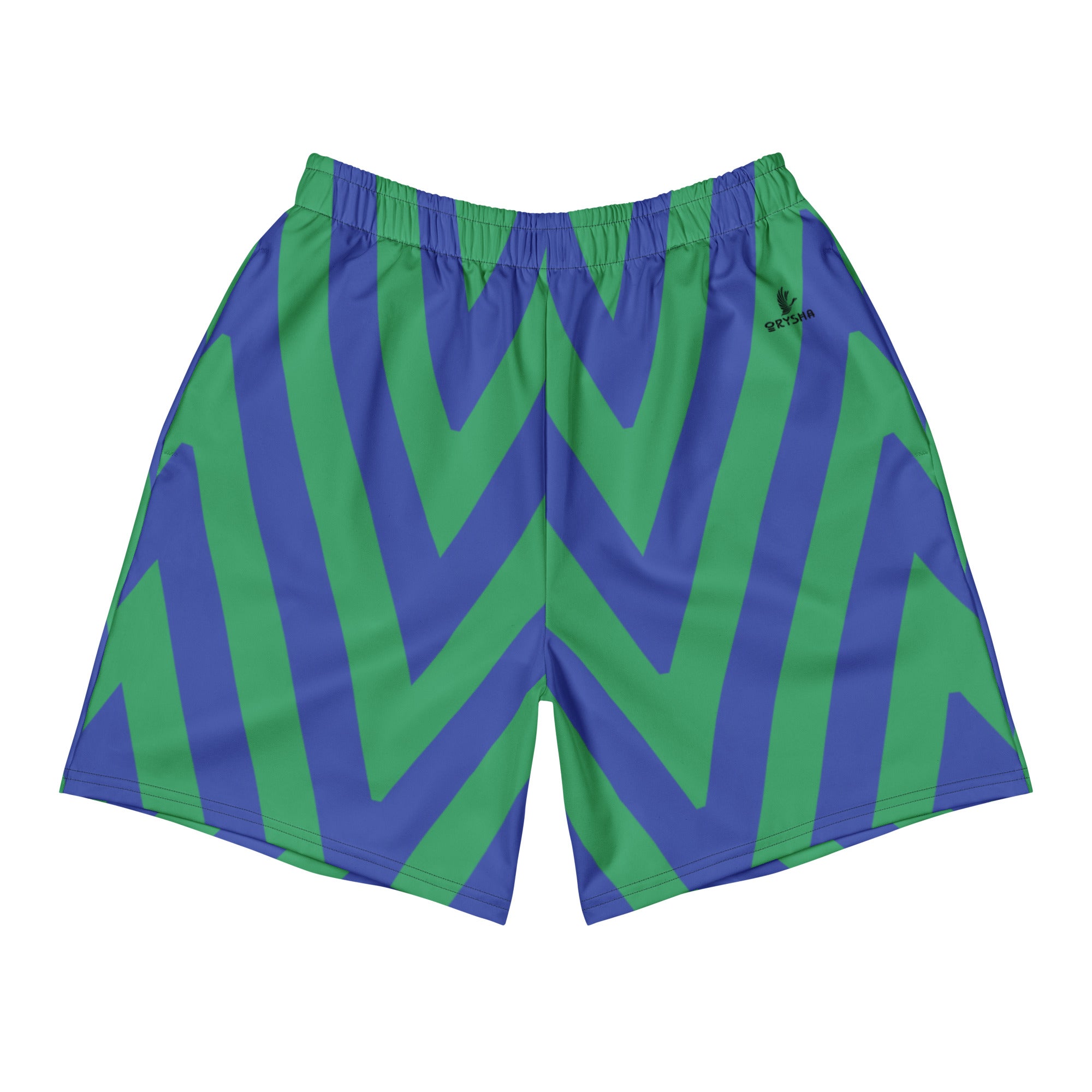Men's Orysha Vortex Stride Athletic Long Shorts featuring a dynamic performance design, lightweight recycled fabric, mesh pockets, elastic waistband, and extended athletic fit.