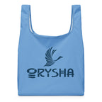 Orysha blue reusable shopping bag with crane logo – lightweight eco-friendly tote