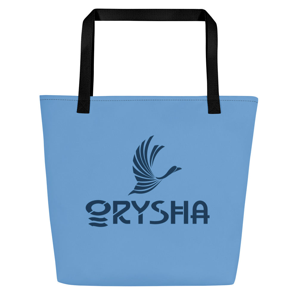 Orysha large tote bag in sky blue with logo and black handles