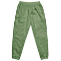 unisex sage green water-resistant track pants with relaxed fit and mesh lining