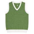 Green sleeveless shirt with white trim on a white background