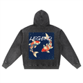 Unisex "Legend Koi" Snow Wash Oversized Zip-Up Hoodie