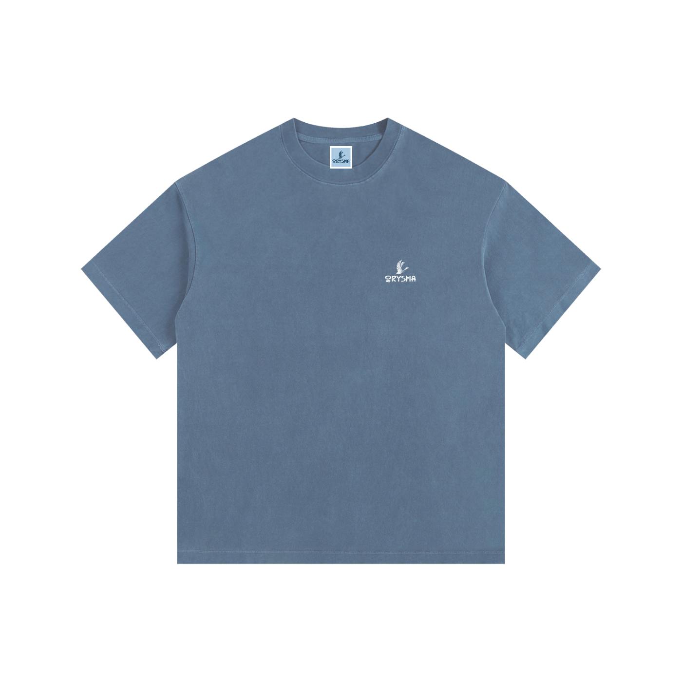 Blue t-shirt with a logo on a white background
