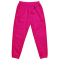 Women’s hot pink water-resistant track pants with relaxed fit and mesh lining