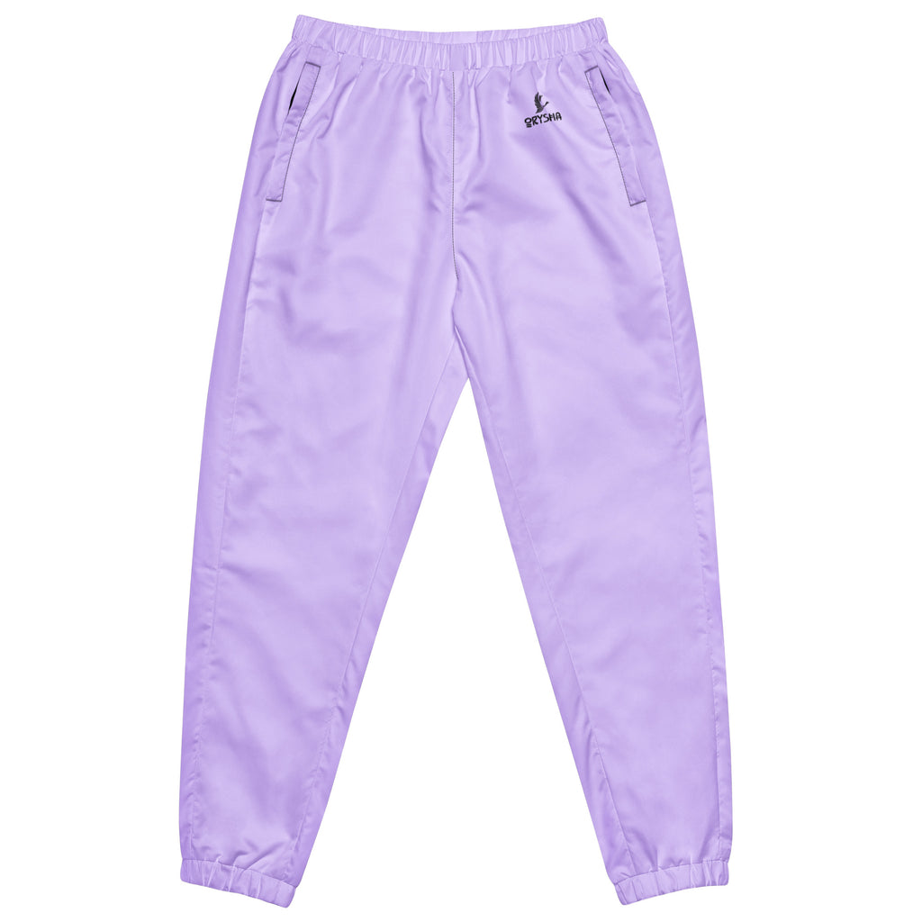 Women’s lavender water-resistant track pants with relaxed fit and mesh lining