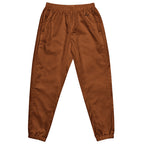 Women’s saddle brown water-resistant track pants with relaxed fit and mesh lining