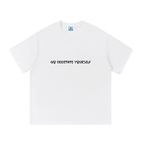 White t-shirt with 'GO MEDITATE YOURSELF' text on a white background