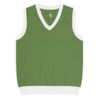 Green sleeveless shirt with white trim on a white background