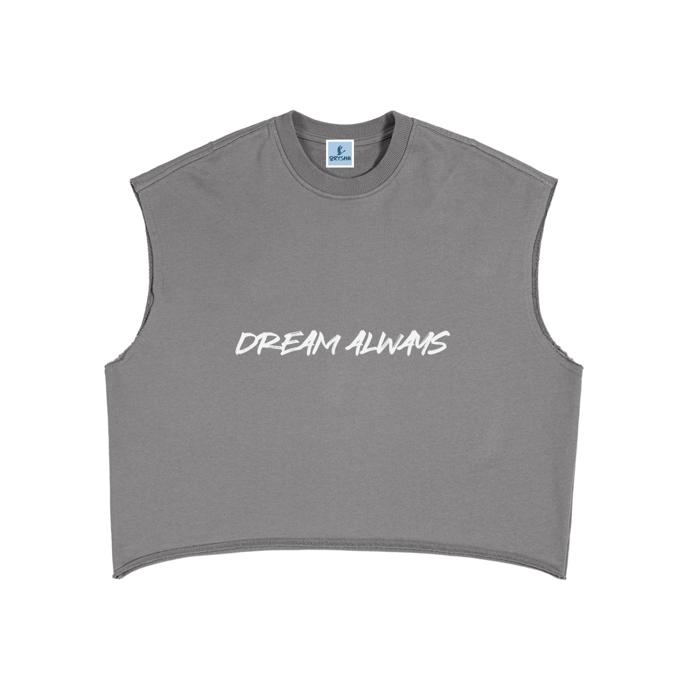 Women’s French terry boxy tank top with “Dream Always” graphic design