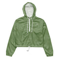 Women’s matcha green cropped windbreaker jacket with hood, adjustable drawstrings, and lightweight water-resistant design for streetwear styling