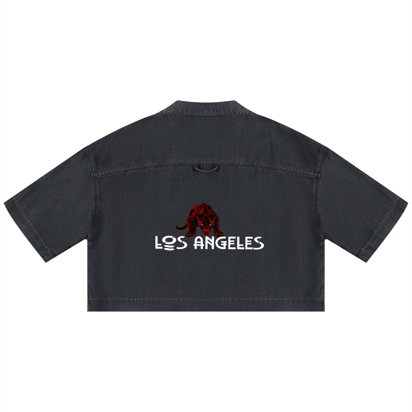 Black shirt with 'Los Angeles' and panther graphic on a white background
