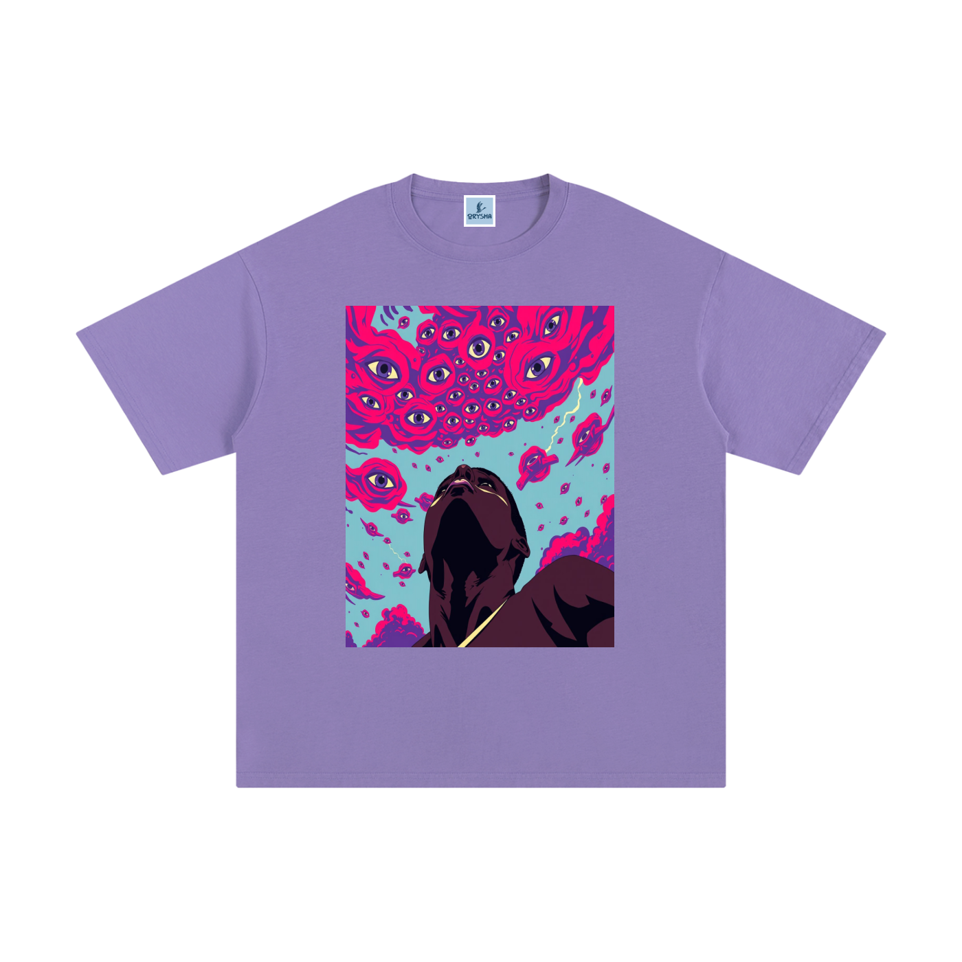 Women’s black cotton t-shirt with surreal eye graphic and abstract art design streetwear aesthetic