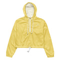 Women’s yellow cropped windbreaker jacket with hood, adjustable drawstrings, and lightweight water-resistant design for streetwear styling