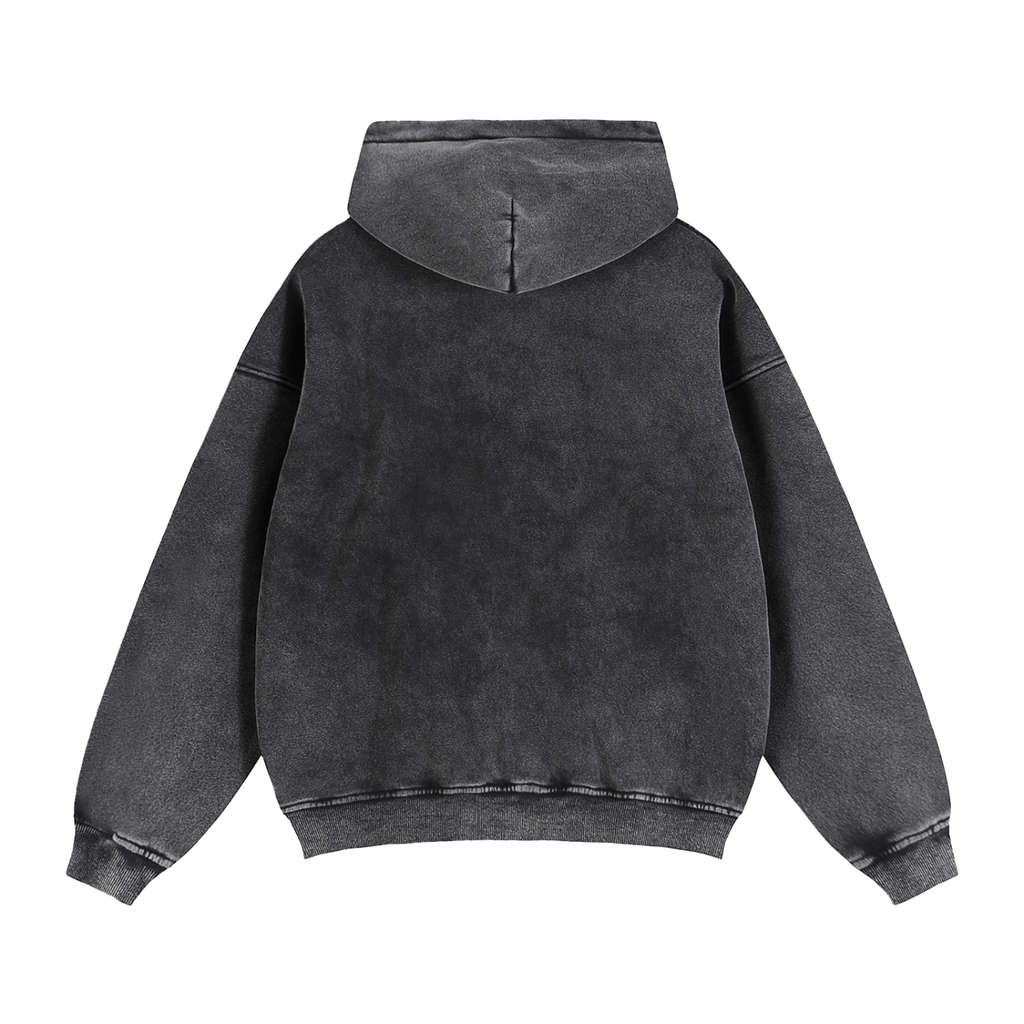 Sudadera con capucha de felpa holgada unisex con cremallera y lavado a la nieve