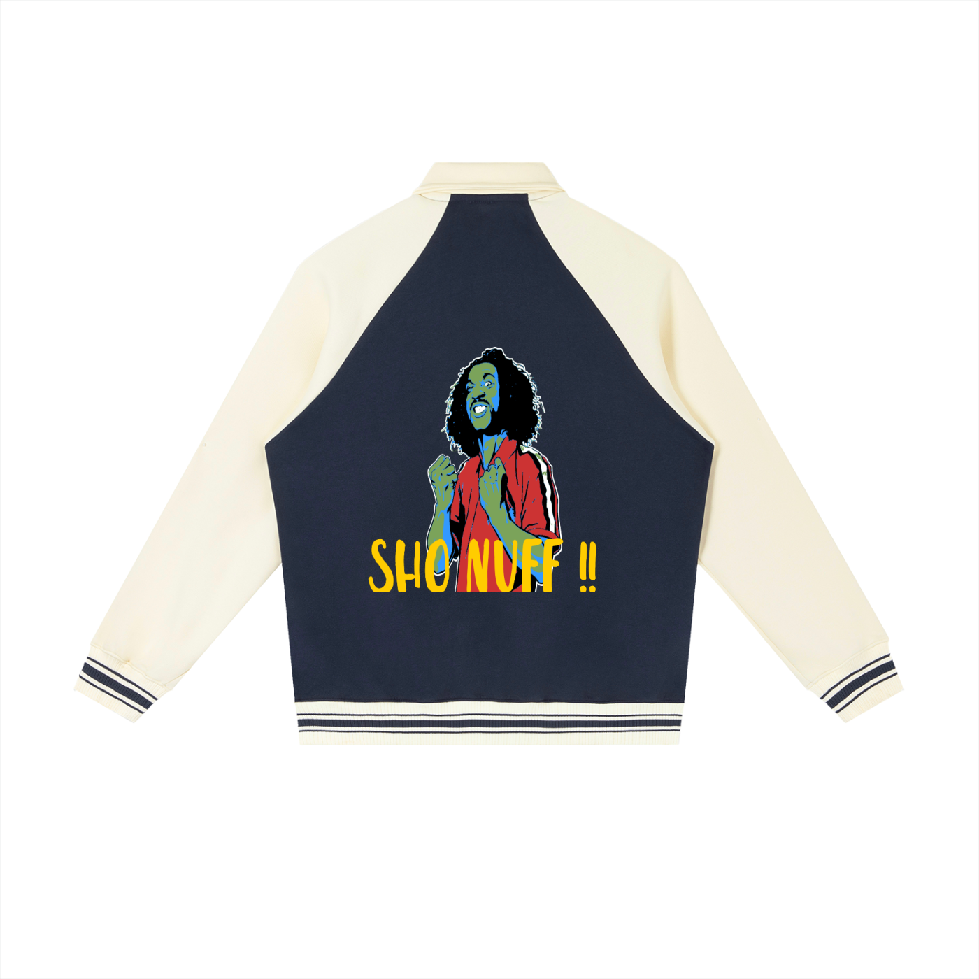 Men’s “Sho Nuff!” Contrast Raglan Sleeve Baseball Jacket