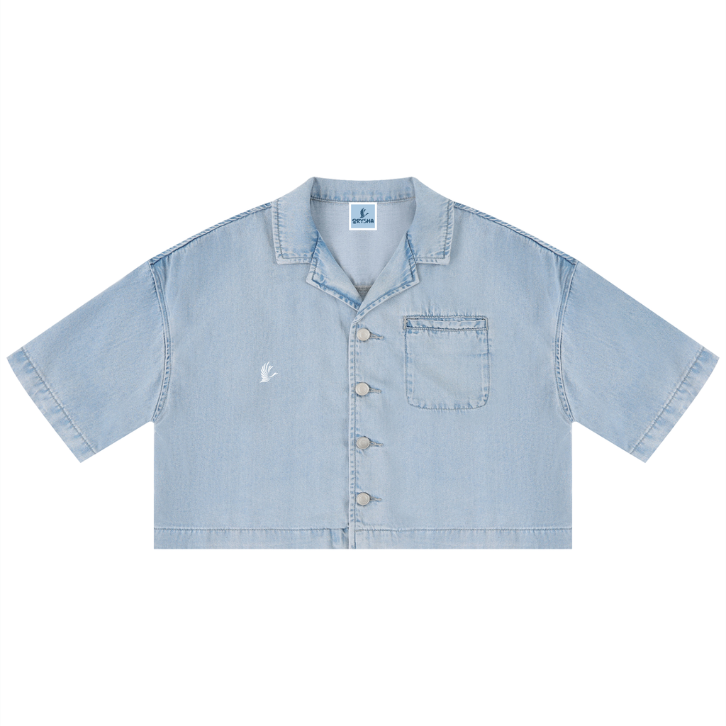 Camisa corta estilo boxy de mujer, lavado vintage