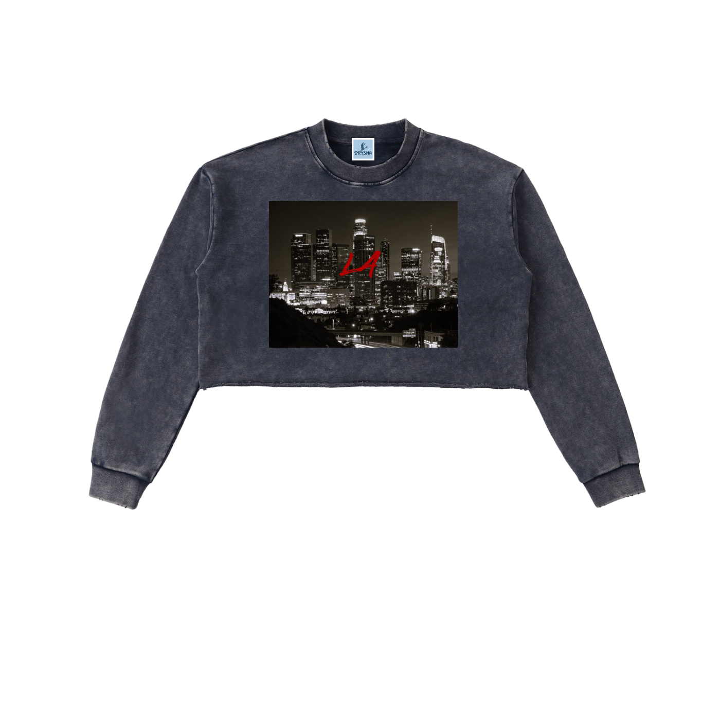 Women's "LA" Snow Washed Raw Edge Cropped Sweatshirt