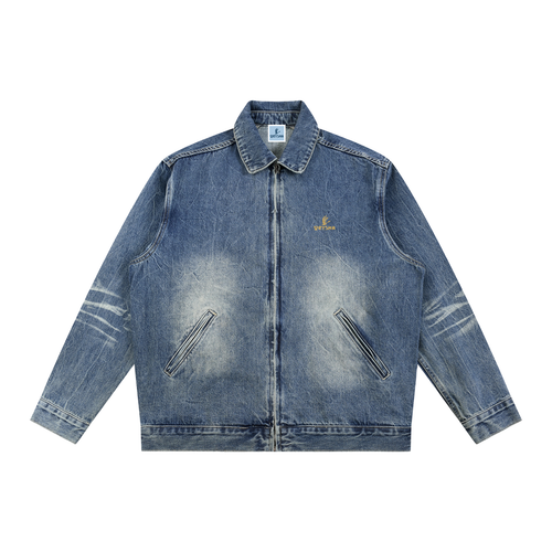 Men's "BLOOM" Vintage Wash Zip Up Denim Jacket