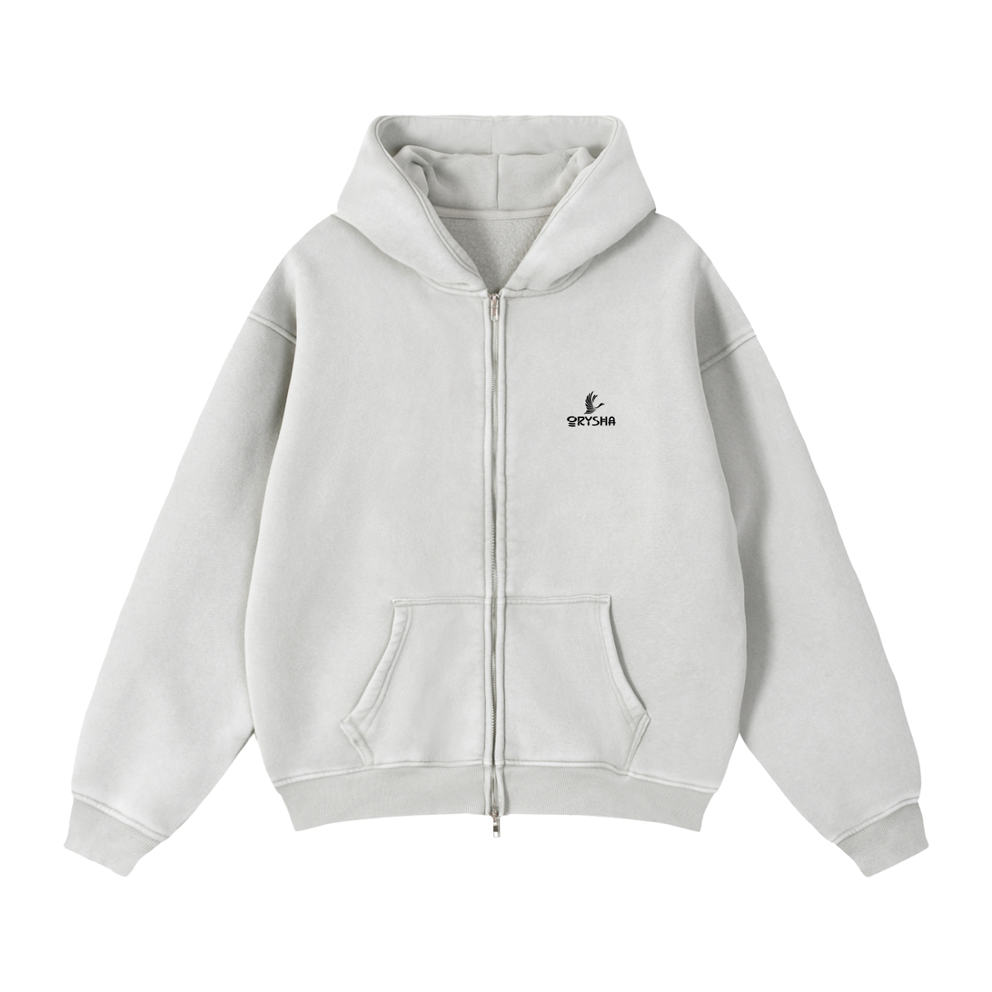 Men's Snow Washed Zip-Through Boxy Fleece Hoodie