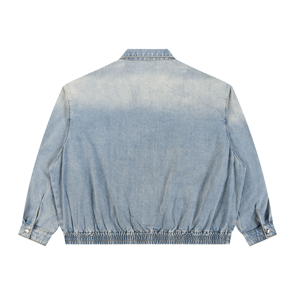 Chaqueta vaquera unisex con cremallera completa y lavado vintage