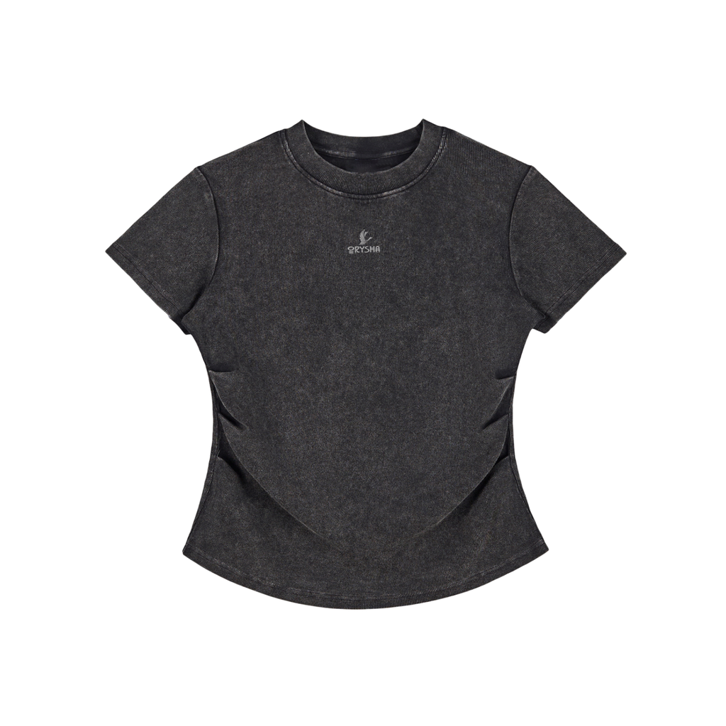 Camiseta de algodón ajustada vintage lavada para mujer