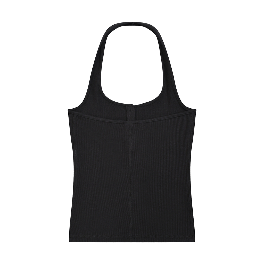 Camiseta sin mangas acanalada Henley para mujer
